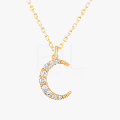 18k Solid Gold Diamond Crescent Necklace, 14k Diamond Moon Necklace, Mini Crescent Pendant, Dainty Crescent Necklace, Celestial Necklace
