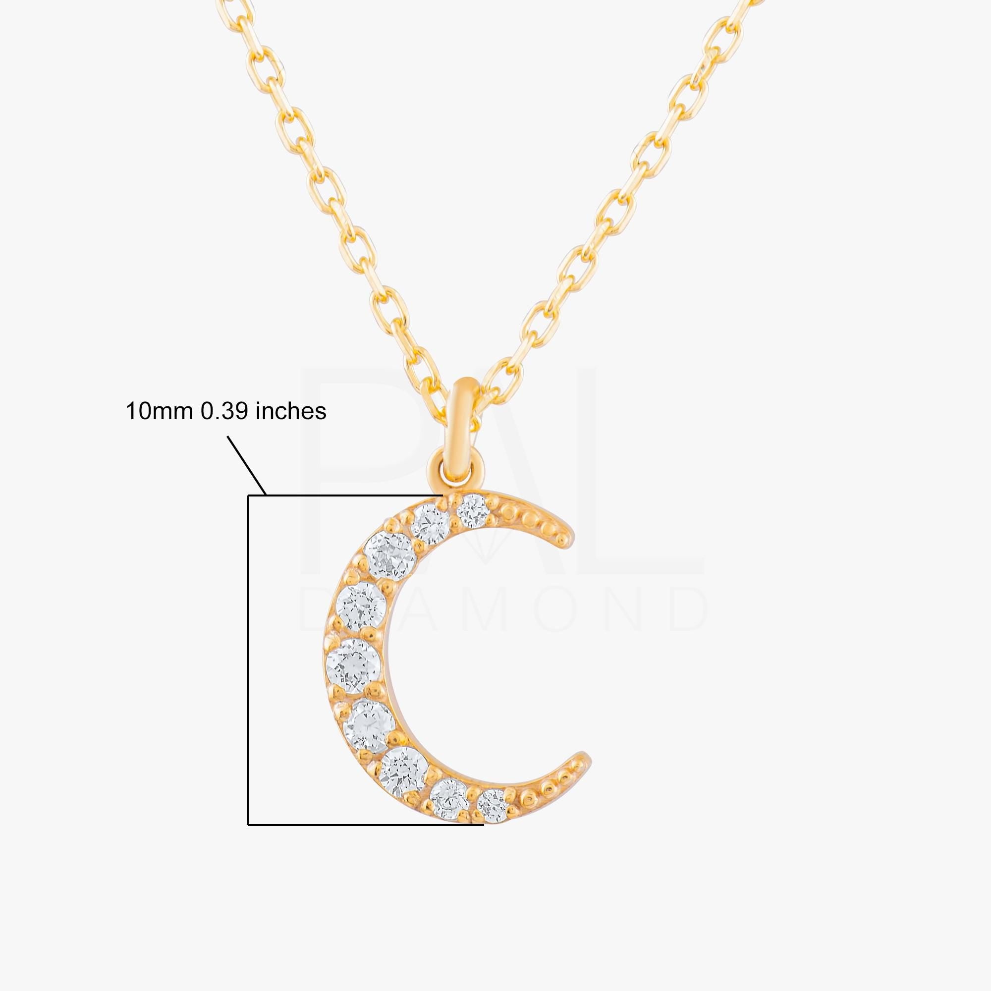 18k Solid Gold Diamond Crescent Necklace, 14k Diamond Moon Necklace, Mini Crescent Pendant, Dainty Crescent Necklace, Celestial Necklace