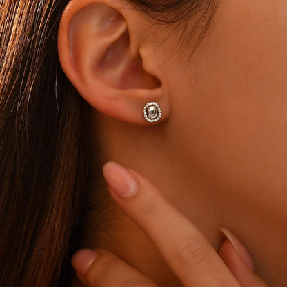 18k Diamond Baguette Earrings, Mimalist 14k Solid Gold Baguette Earrings for Women, Daily Baguette Gold Earrings, Real Gold Diamond Earrings