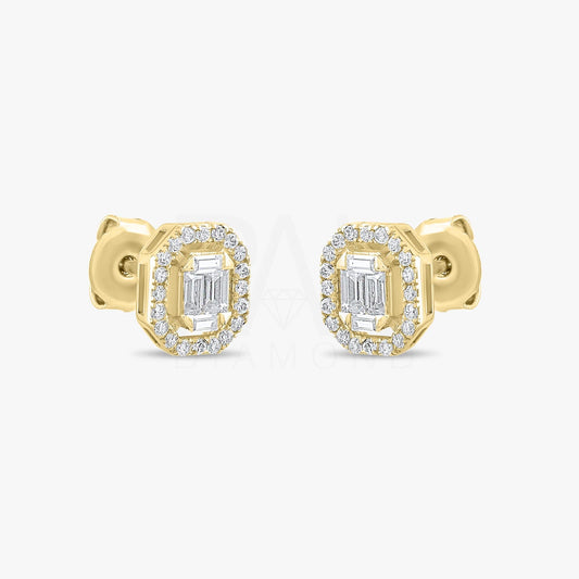 18k Diamond Baguette Earrings, Mimalist 14k Solid Gold Baguette Earrings for Women, Daily Baguette Gold Earrings, Real Gold Diamond Earrings
