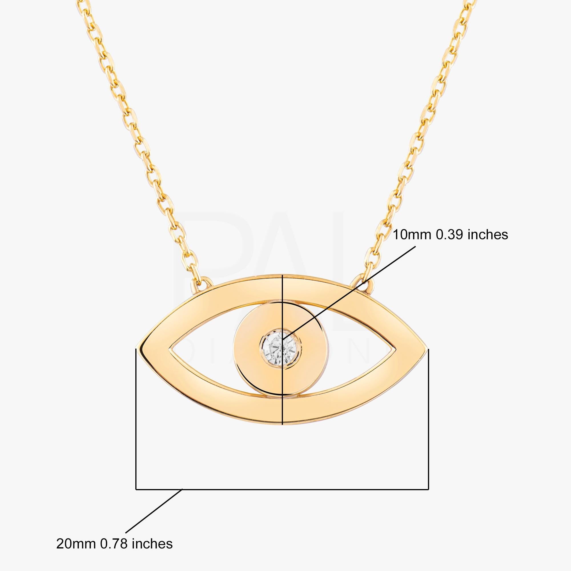 18k Gold Diamond Evil Eye Big Size Necklace, 14k Solid Gold Evil Eye Necklace, Diamond Nazar Hamsa Good Luck Necklace, Evil Eye Pendant