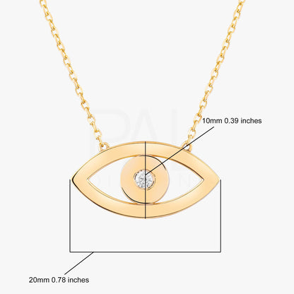 18k Gold Diamond Evil Eye Big Size Necklace, 14k Solid Gold Evil Eye Necklace, Diamond Nazar Hamsa Good Luck Necklace, Evil Eye Pendant