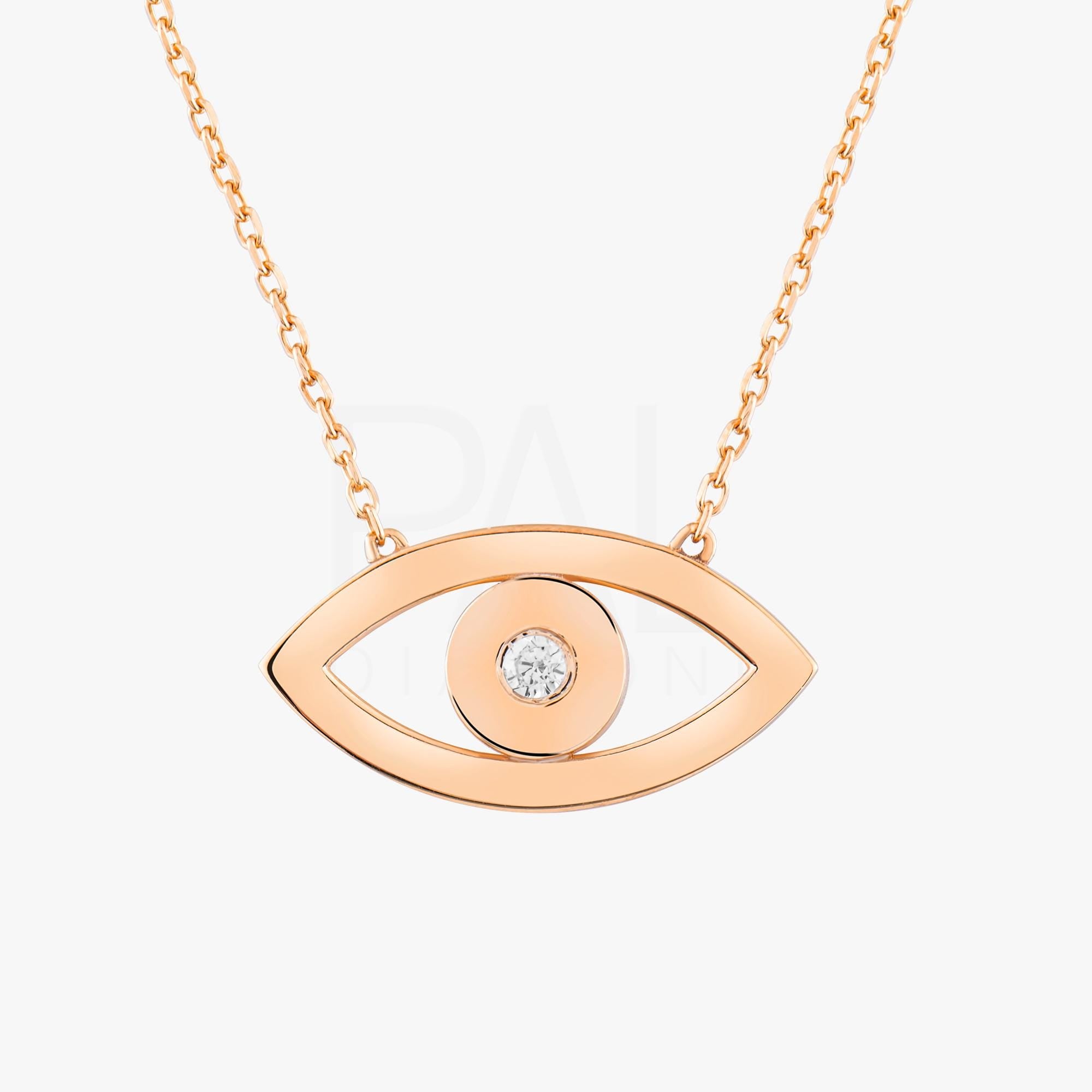 18k Gold Diamond Evil Eye Big Size Necklace, 14k Solid Gold Evil Eye Necklace, Diamond Nazar Hamsa Good Luck Necklace, Evil Eye Pendant