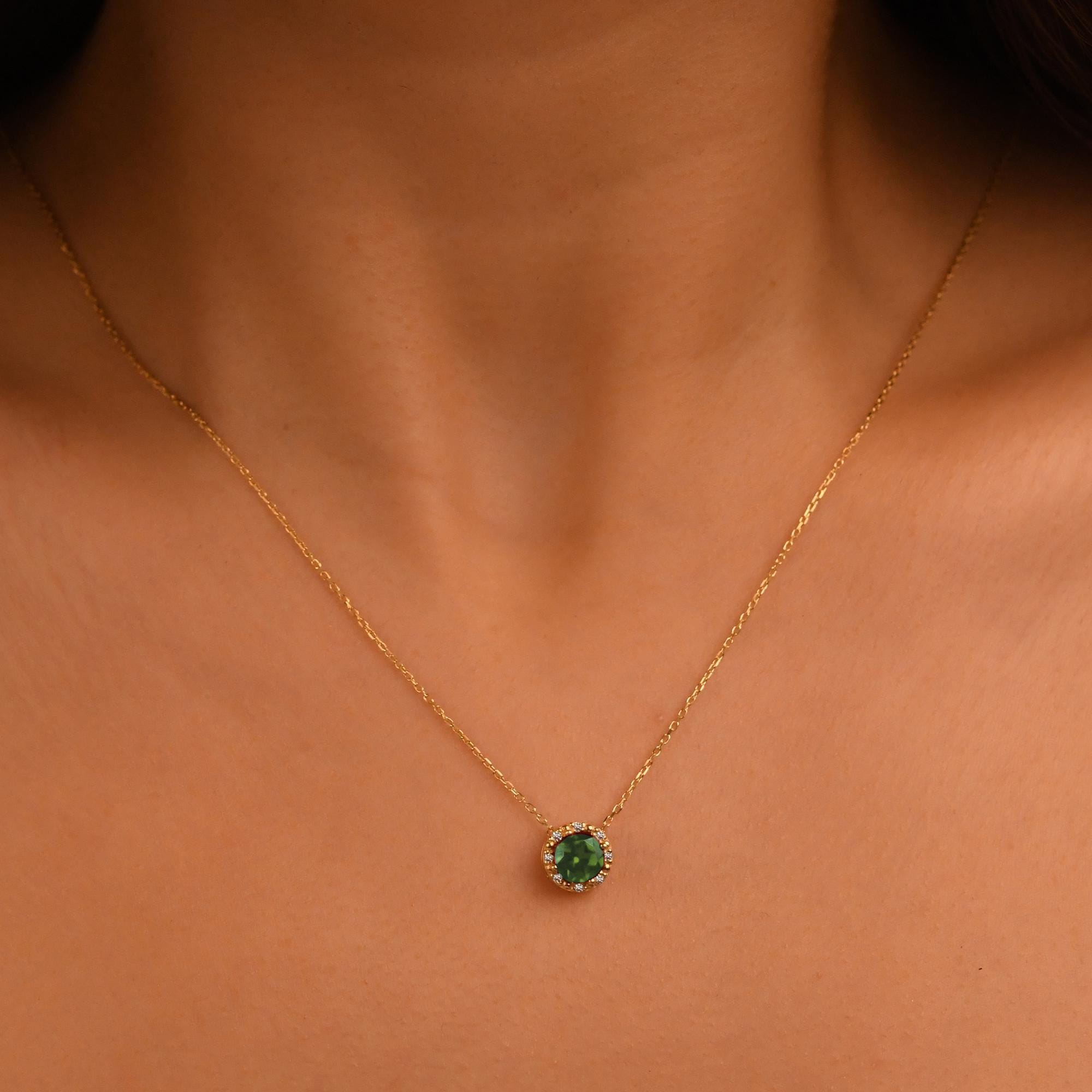 18k Diamond Ruby Necklace, Emerald Diamond Necklace, Sapphire Diamond Necklace, 14k Solid Gold Ruby Necklace, Color Stone Diamond Necklace