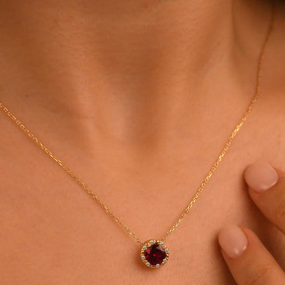 18k Diamond Ruby Necklace, Emerald Diamond Necklace, Sapphire Diamond Necklace, 14k Solid Gold Ruby Necklace, Color Stone Diamond Necklace