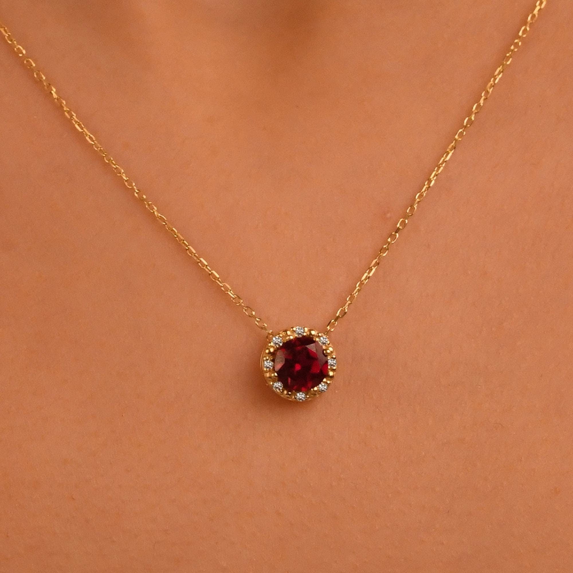18k Diamond Ruby Necklace, Emerald Diamond Necklace, Sapphire Diamond Necklace, 14k Solid Gold Ruby Necklace, Color Stone Diamond Necklace
