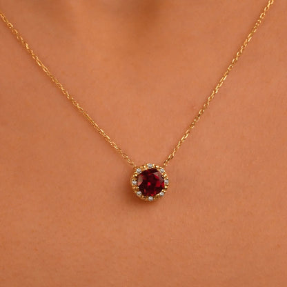 18k Diamond Ruby Necklace, Emerald Diamond Necklace, Sapphire Diamond Necklace, 14k Solid Gold Ruby Necklace, Color Stone Diamond Necklace