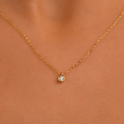 18k Diamond 0.08 Carat Solitaire Neklace, 14k Gold Dainty Diamond Solitaire Necklace, Bezel Setting Solitaire Necklace, Bridal Necklace