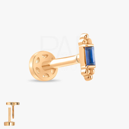 Diamond Tragus Piercing, 18k Sapphire Baguette Tragus Piercing, Gold Tragus Earring, Diamond Flat Back Earrings, Labret Screw Back Tragus