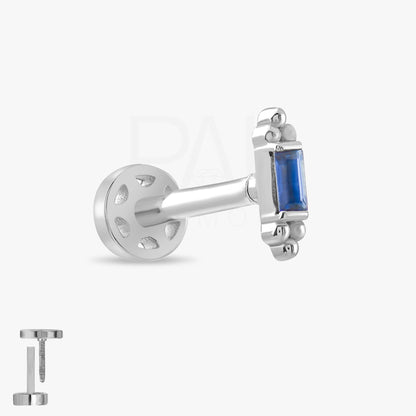 Diamond Tragus Piercing, 18k Sapphire Baguette Tragus Piercing, Gold Tragus Earring, Diamond Flat Back Earrings, Labret Screw Back Tragus