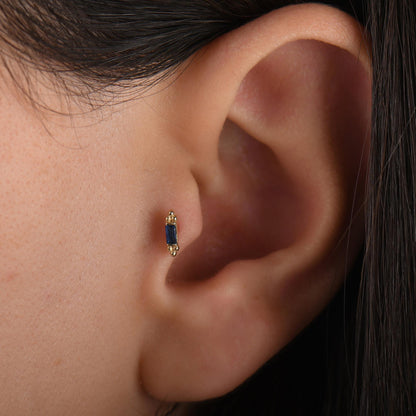 Diamond Tragus Piercing, 18k Sapphire Baguette Tragus Piercing, Gold Tragus Earring, Diamond Flat Back Earrings, Labret Screw Back Tragus