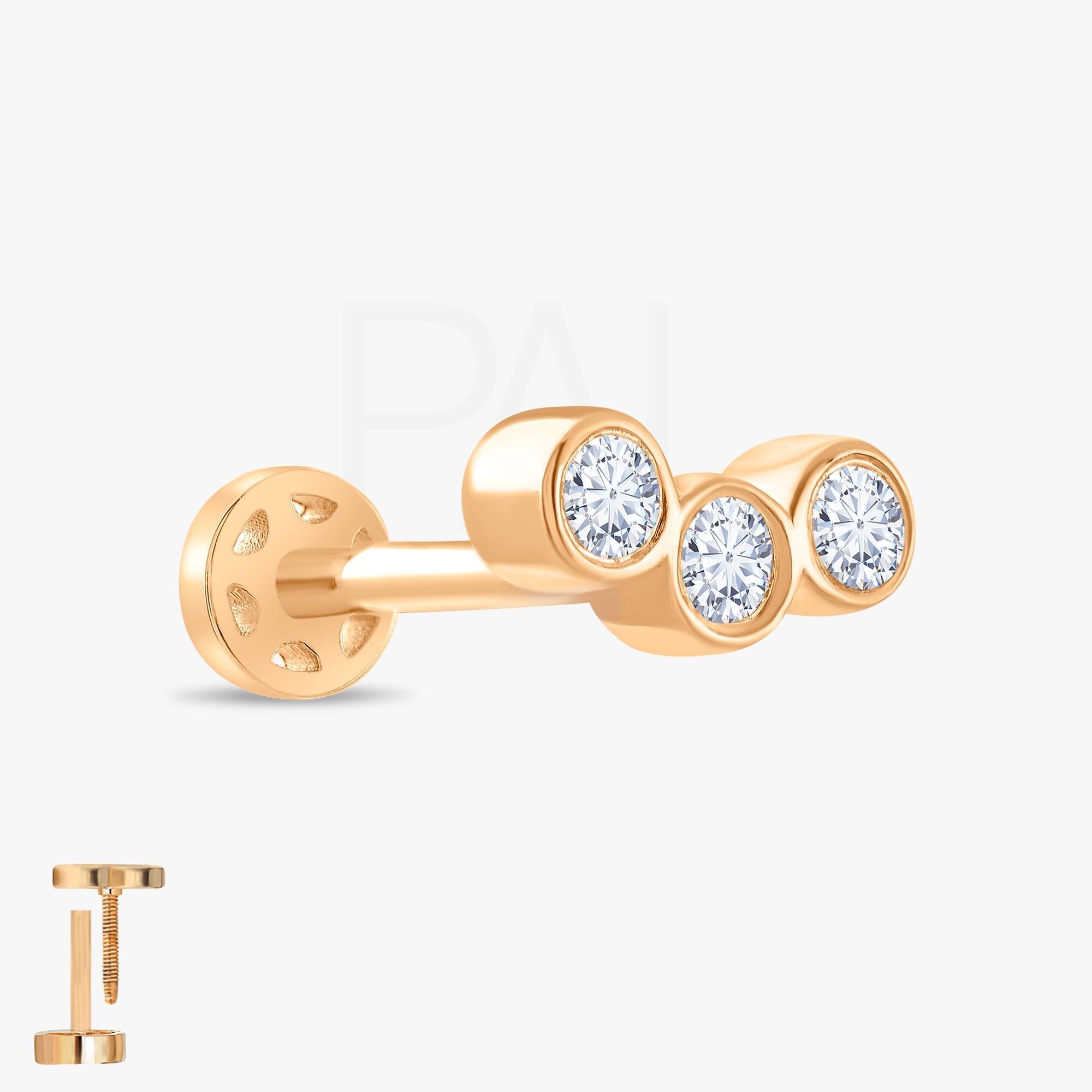 18k Diamond Tragus Piercing, 14k Solid Gold Tragus Earrings, Diamond Cartilage Tragus Earring, Diamond Stud Earrings by Pal Diamond