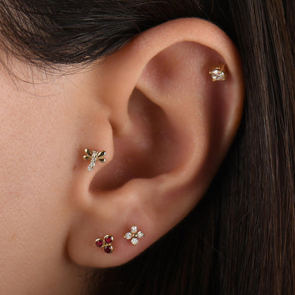 18k Diamond Solitaire Tragus Piercing, 14k Solid Gold Tragus Earring, Real Diamond Cartilage Earring, Flat Back Earrings, Tragus Labret Stud