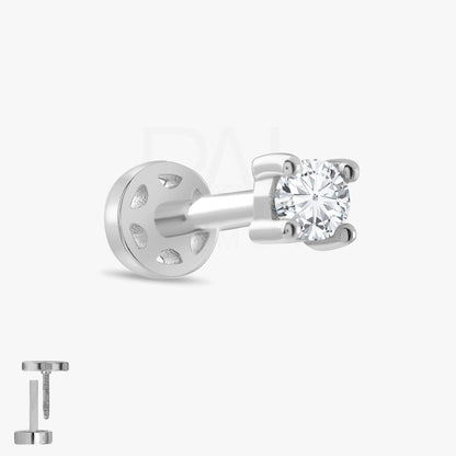 18k Diamond Solitaire Tragus Piercing, 14k Solid Gold Tragus Earring, Real Diamond Cartilage Earring, Flat Back Earrings, Tragus Labret Stud
