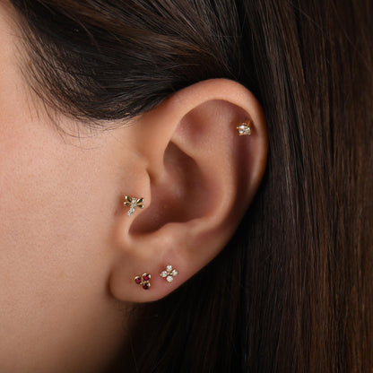 18k Diamond Solitaire Tragus Piercing, 14k Solid Gold Tragus Earring, Real Diamond Cartilage Earring, Flat Back Earrings, Tragus Labret Stud