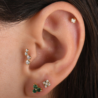 18k Diamond Solitaire Tragus Piercing, 14k Real Gold Solitaire Tragus Earring, Tragus Jewelry, Diamond Cartilage Earring, Flat Back Tragus