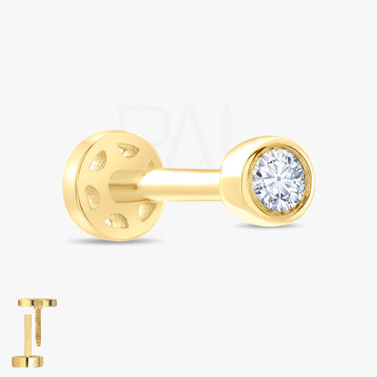 18k Diamond Solitaire Tragus Piercing, 14k Real Gold Solitaire Tragus Earring, Tragus Jewelry, Diamond Cartilage Earring, Flat Back Tragus