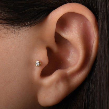 18k Diamond Solitaire Tragus Piercing, 14k Real Gold Solitaire Tragus Earring, Tragus Jewelry, Diamond Cartilage Earring, Flat Back Tragus