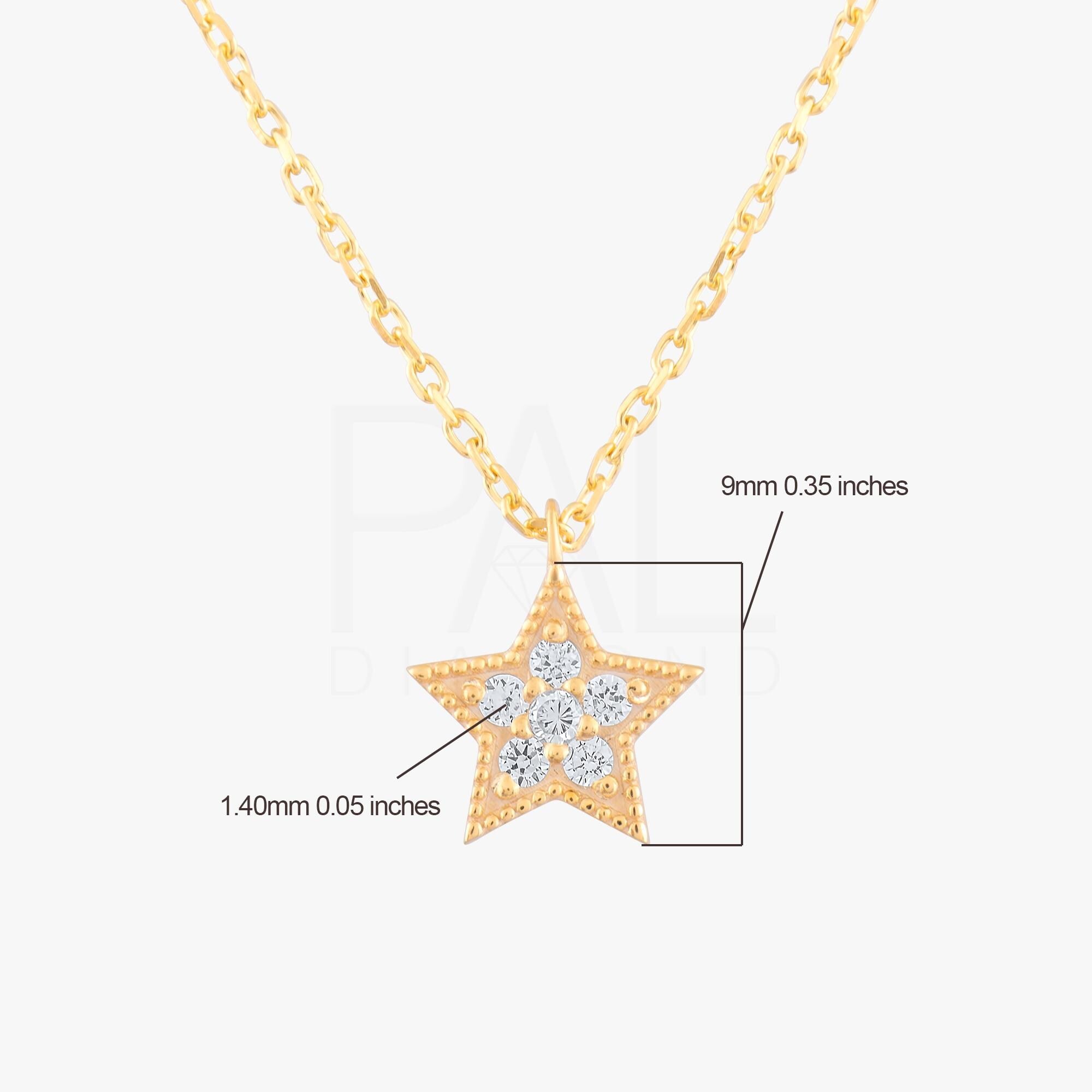 18k Diamond Star Necklace, 14k Gold Star Necklace, Diamond Star Charm Pendant, Solid Gold Diamond Celestial Necklace, Gift Diamond Necklace
