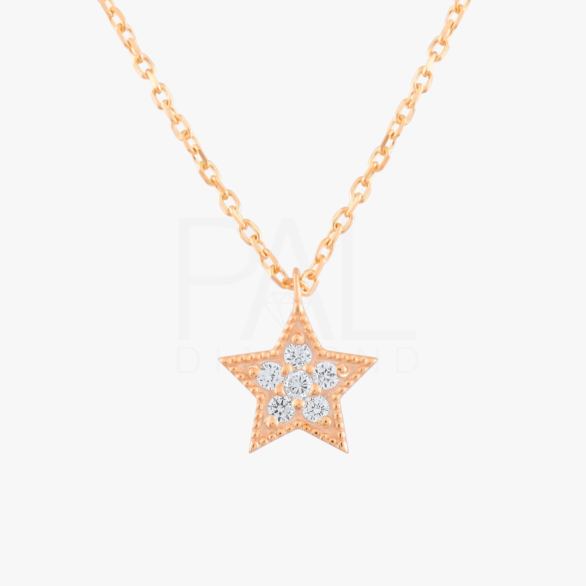 18k Diamond Star Necklace, 14k Gold Star Necklace, Diamond Star Charm Pendant, Solid Gold Diamond Celestial Necklace, Gift Diamond Necklace