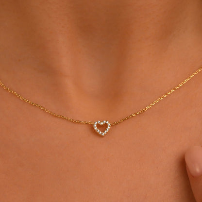 Diamond Heart Necklace, 18k Solid Gold Heart Necklace, 14k Mini Diamond Heart Pendant, Heart Shaped Love Necklace by Pal Diamond