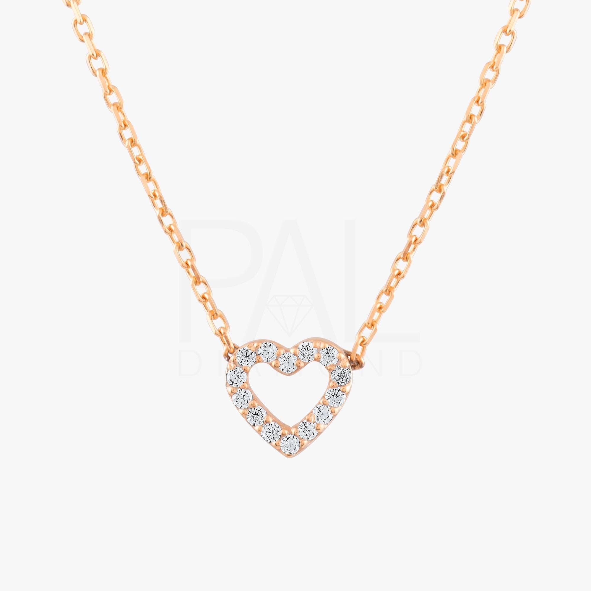 Diamond Heart Necklace, 18k Solid Gold Heart Necklace, 14k Mini Diamond Heart Pendant, Heart Shaped Love Necklace by Pal Diamond