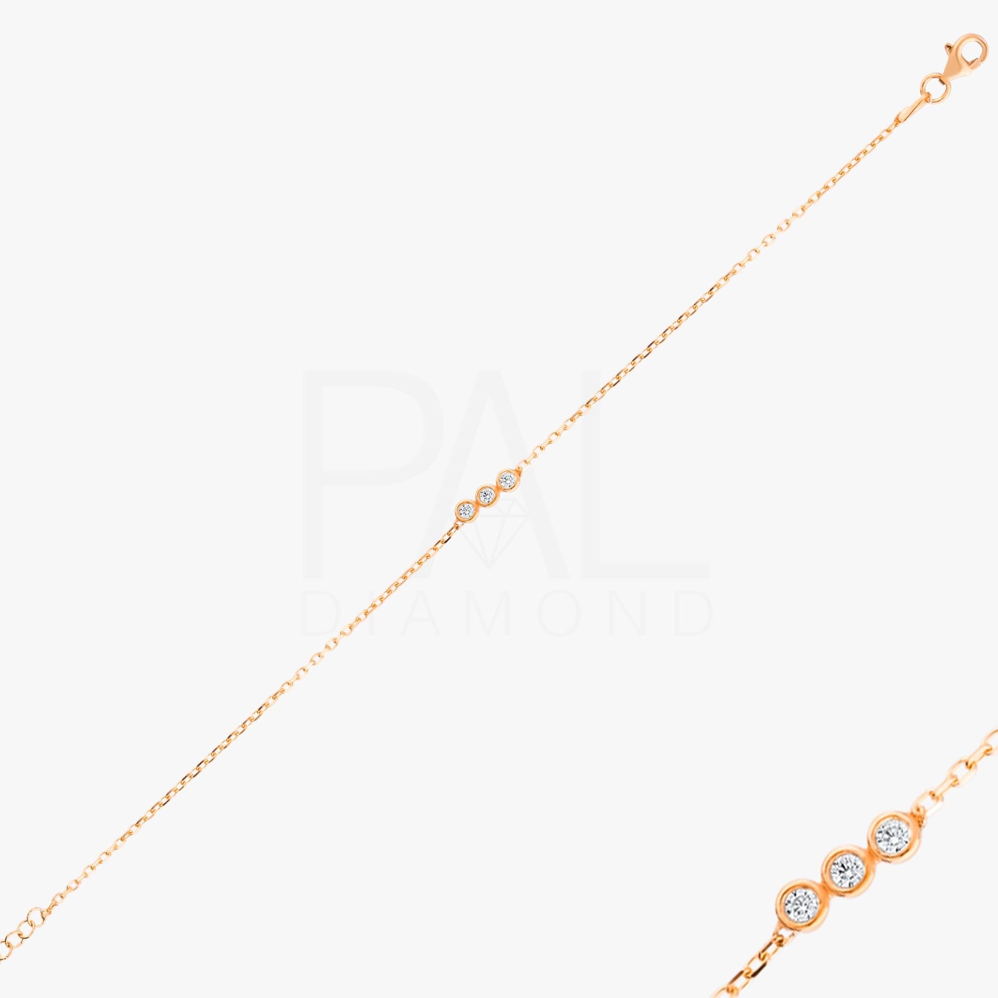 18k Solid Gold Diamond Bracelet For Women, Solitaire Diamond Tria Bracelet, 14k Real Gold and Real Diamond Bracelet, Bezel Setting Bracelet