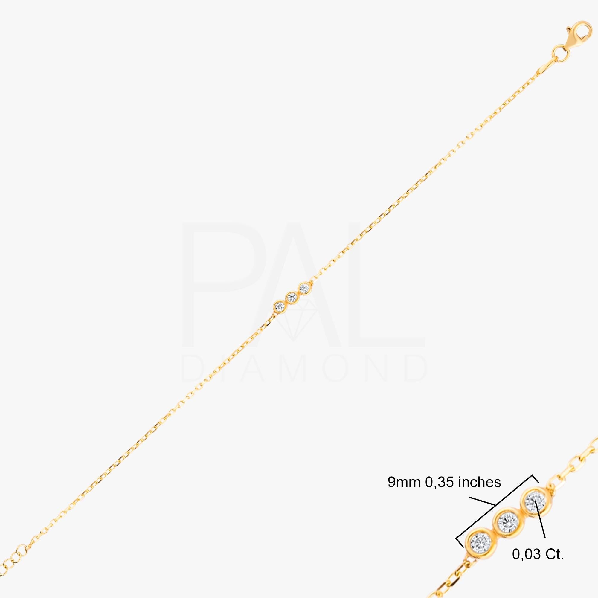 18k Solid Gold Diamond Bracelet For Women, Solitaire Diamond Tria Bracelet, 14k Real Gold and Real Diamond Bracelet, Bezel Setting Bracelet