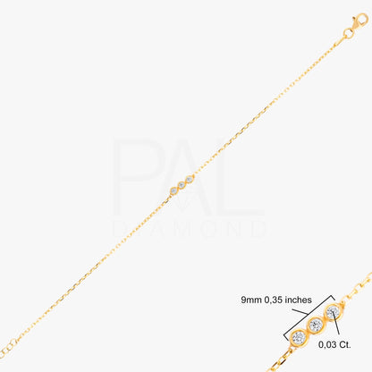 18k Solid Gold Diamond Bracelet For Women, Solitaire Diamond Tria Bracelet, 14k Real Gold and Real Diamond Bracelet, Bezel Setting Bracelet