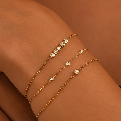 18k Solid Gold Bezel Setting Solitaire Diamond Bracelet, Solitaire Bracelet for Women, 14k Real Gold Bracelet, Natural Diamond Bracelet