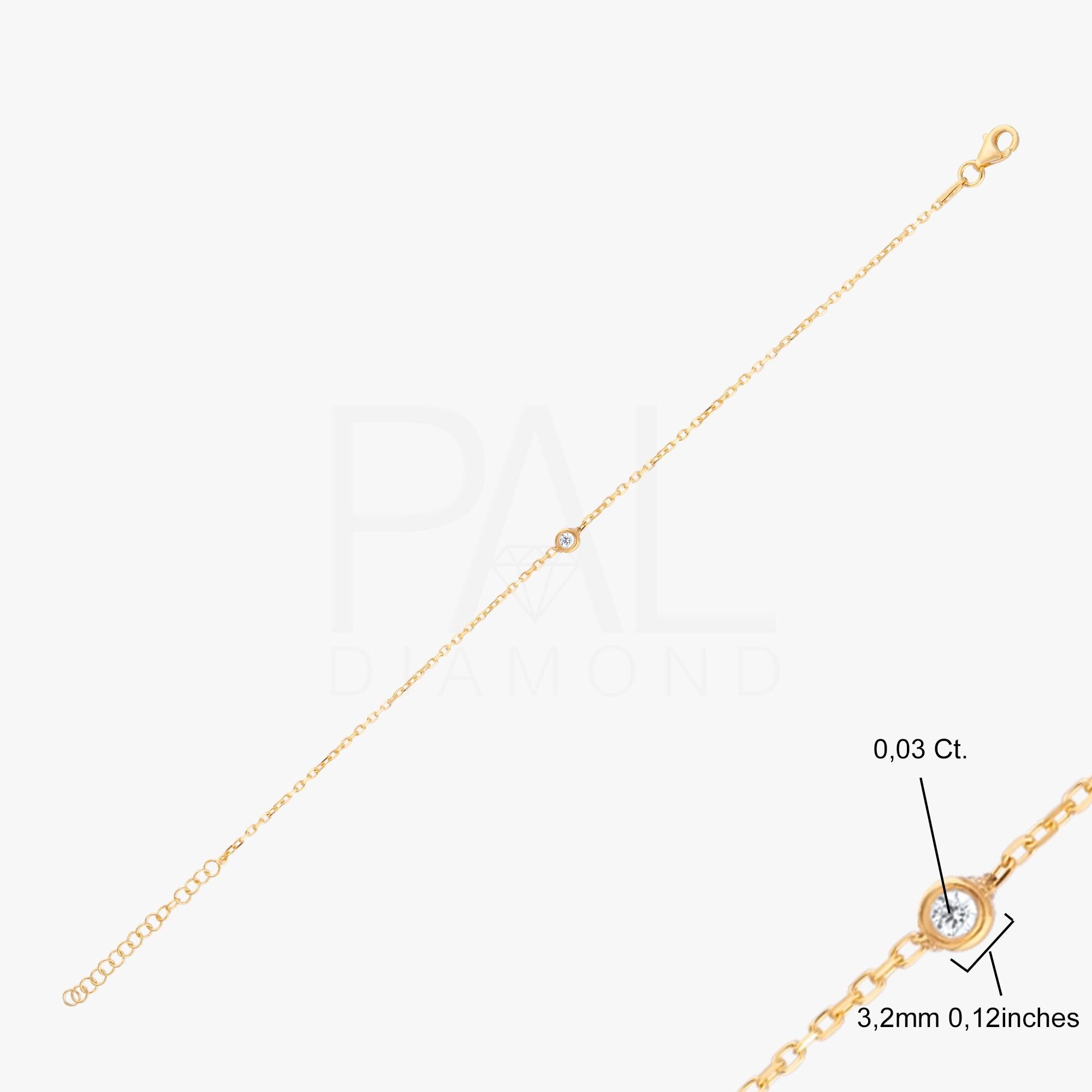 18k Solid Gold Bezel Setting Solitaire Diamond Bracelet, Solitaire Bracelet for Women, 14k Real Gold Bracelet, Natural Diamond Bracelet