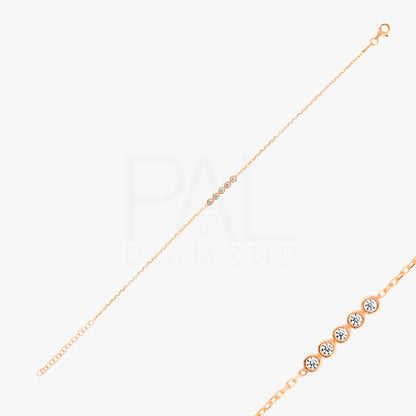 5 Stones Diamond Bracelet, 18k Solid Gold Diamond Bracelet, 14k Gold Diamond Bracelet for Women, Bezel Setting Dainty Diamond Bracelet