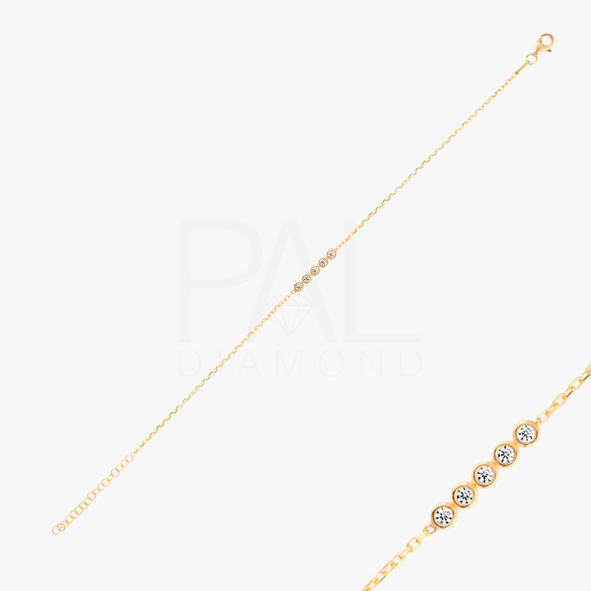 5 Stones Diamond Bracelet, 18k Solid Gold Diamond Bracelet, 14k Gold Diamond Bracelet for Women, Bezel Setting Dainty Diamond Bracelet