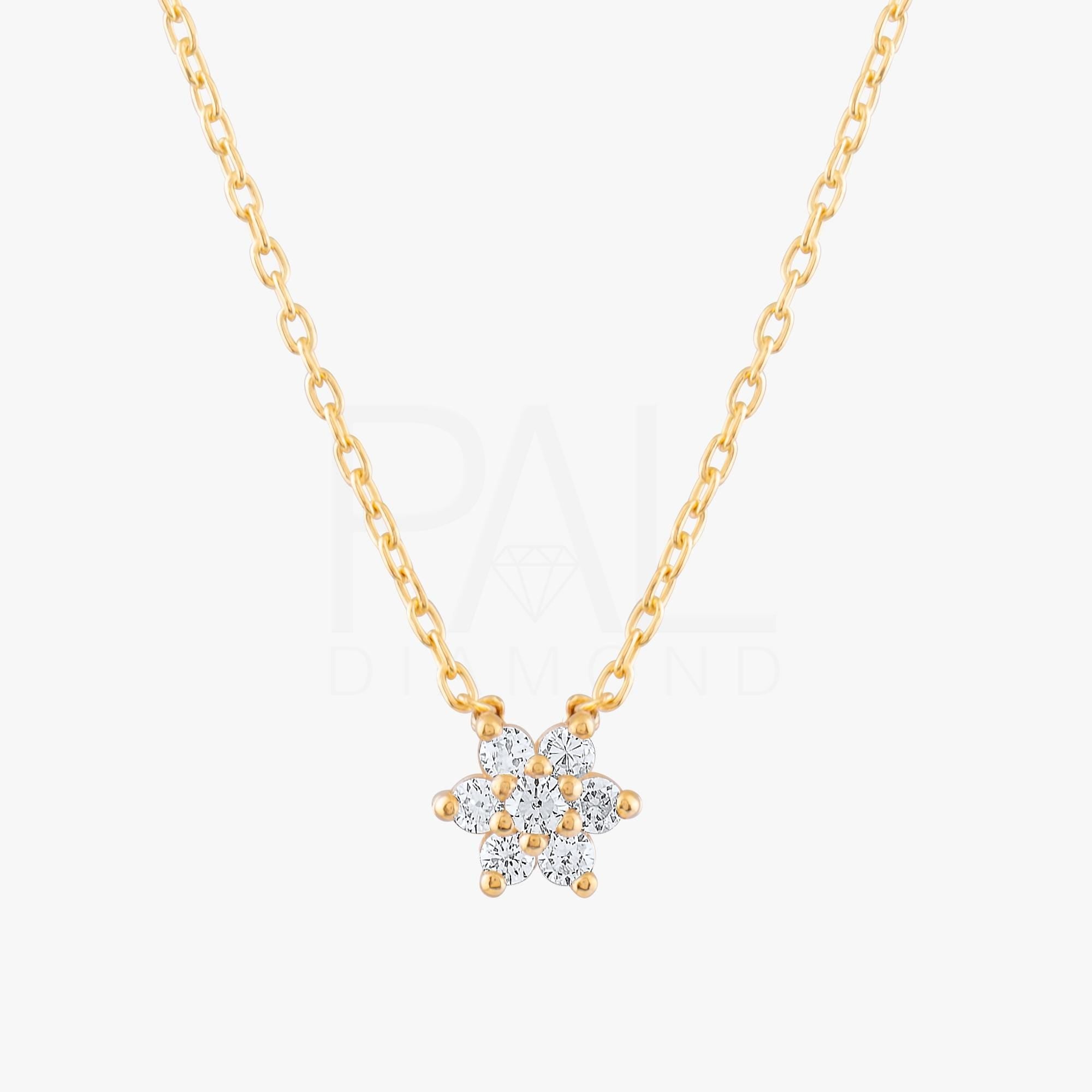 18k Diamond Flower Necklace, 14k Solid Gold Natural Diamond Flower Pendant, Mini Flower Necklace, Daisy Necklace, Dainty Flower Necklace