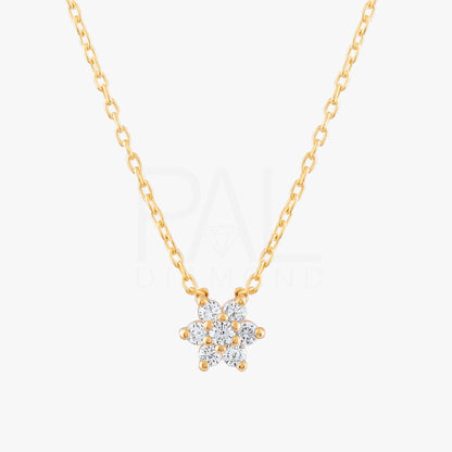 18k Diamond Flower Necklace, 14k Solid Gold Natural Diamond Flower Pendant, Mini Flower Necklace, Daisy Necklace, Dainty Flower Necklace