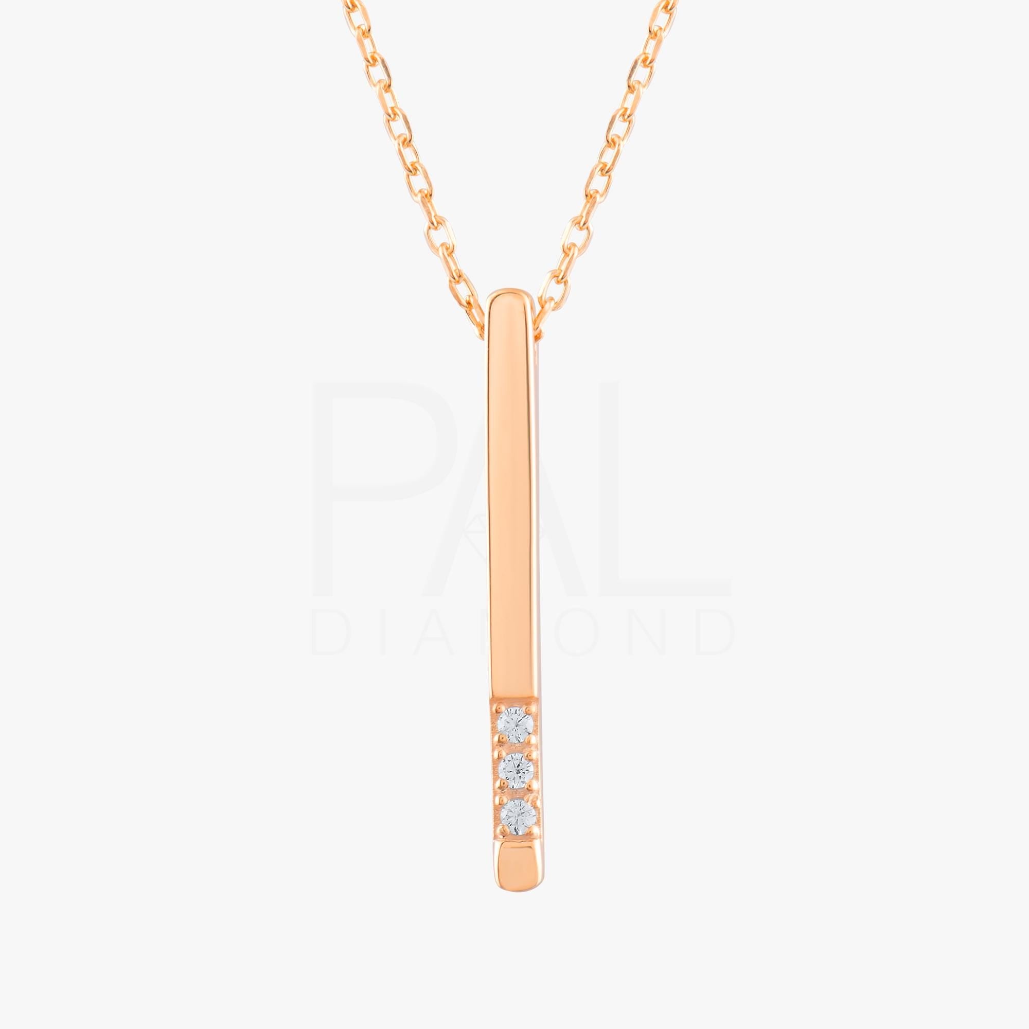 18k Big Size Diamond Bar Necklace, 14k Solid Gold Diamond Bar Necklace, Natural Diamond Rectangular Shaped Bar Necklace, Vertical Necklace