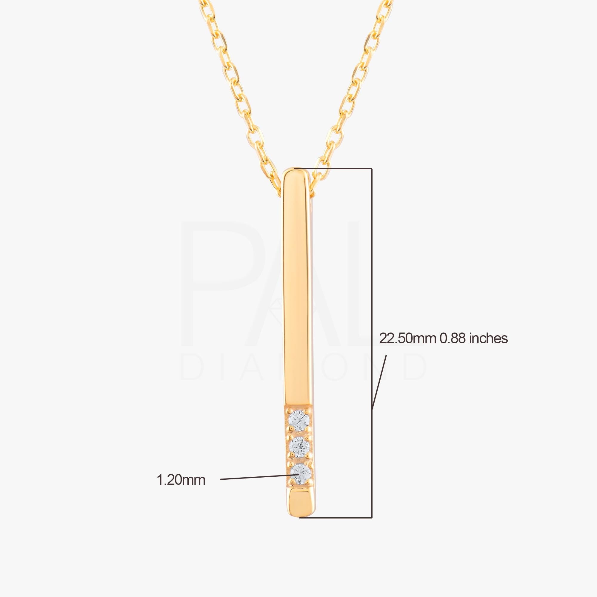 18k Big Size Diamond Bar Necklace, 14k Solid Gold Diamond Bar Necklace, Natural Diamond Rectangular Shaped Bar Necklace, Vertical Necklace