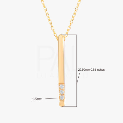 18k Big Size Diamond Bar Necklace, 14k Solid Gold Diamond Bar Necklace, Natural Diamond Rectangular Shaped Bar Necklace, Vertical Necklace