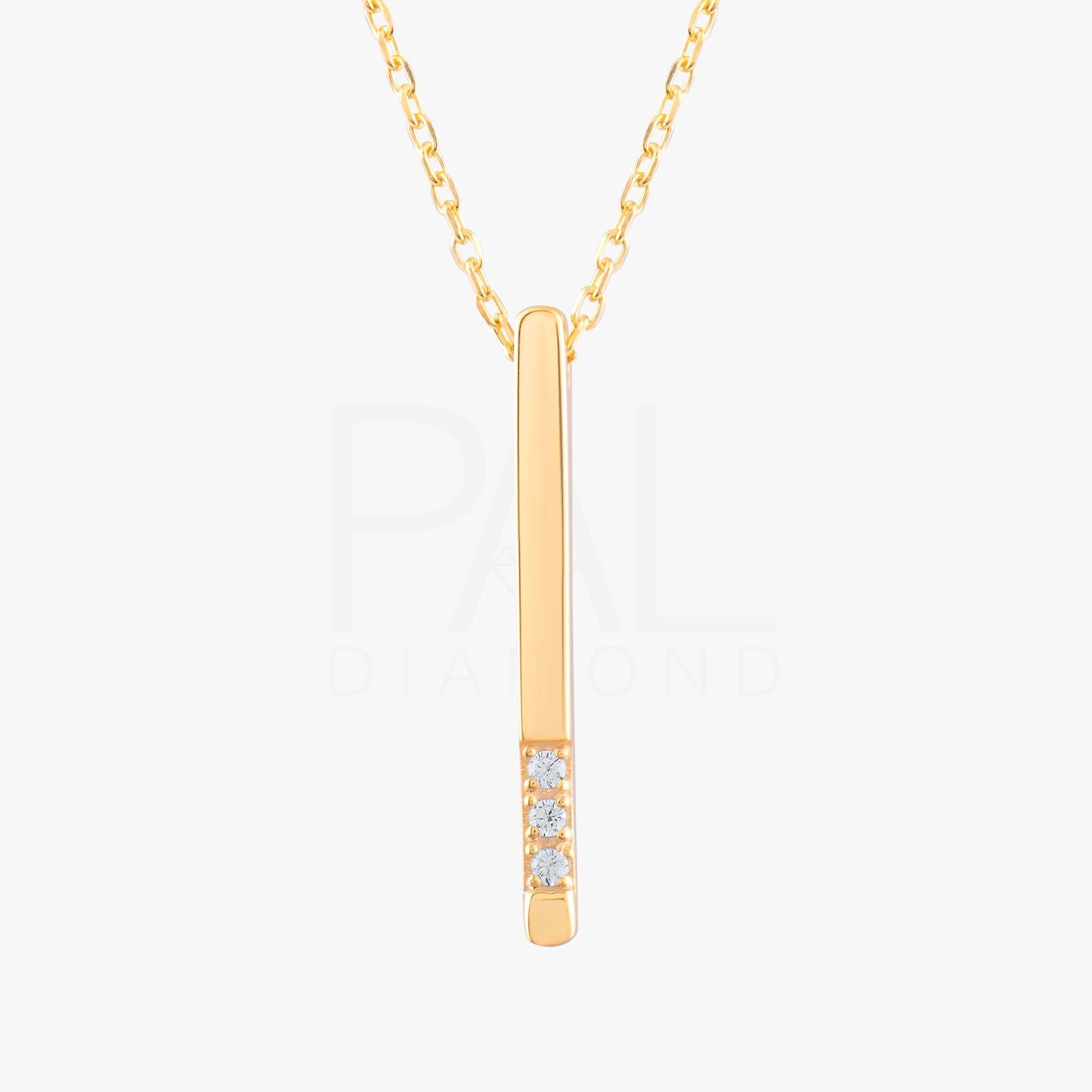 18k Big Size Diamond Bar Necklace, 14k Solid Gold Diamond Bar Necklace, Natural Diamond Rectangular Shaped Bar Necklace, Vertical Necklace