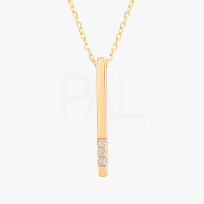18k Big Size Diamond Bar Necklace, 14k Solid Gold Diamond Bar Necklace, Natural Diamond Rectangular Shaped Bar Necklace, Vertical Necklace