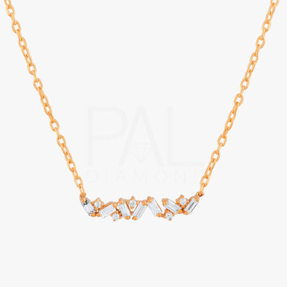 18k Solid Gold Cluster, Daily Diamond Necklace, 14k Diamond Baguette Necklace, Baguette and Round Diamond Necklace, Dainty Cluster Necklace
