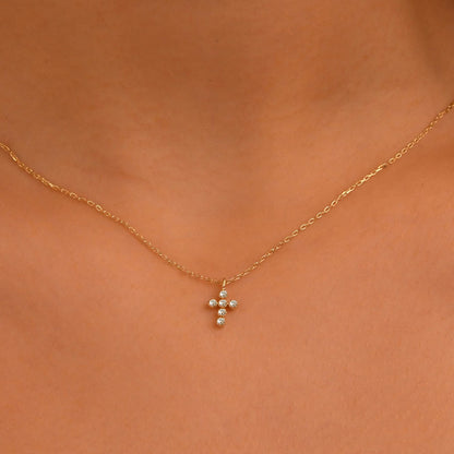 18k Diamond Cross Necklace, 14k Gold Diamond Cross Pendant for Women, Christian Jewelry, Religious Diamond Jewelry, Gold Cross Necklace