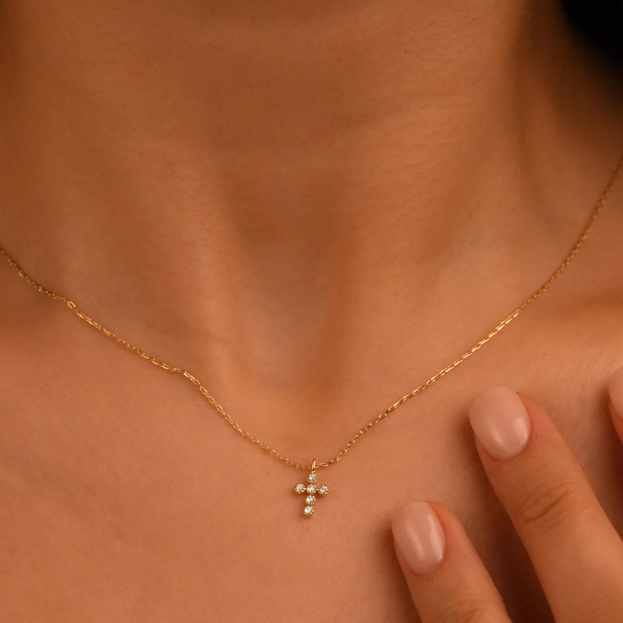 18k Diamond Cross Necklace, 14k Gold Diamond Cross Pendant for Women, Christian Jewelry, Religious Diamond Jewelry, Gold Cross Necklace