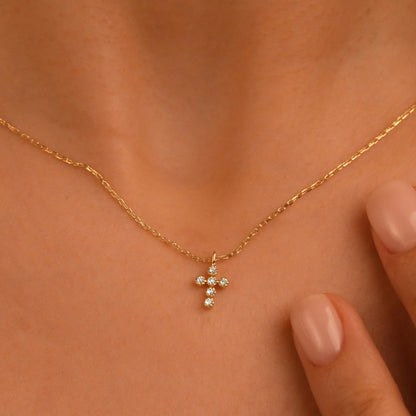 18k Diamond Cross Necklace, 14k Gold Diamond Cross Pendant for Women, Christian Jewelry, Religious Diamond Jewelry, Gold Cross Necklace