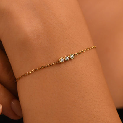 18k Solid Gold Diamond Bracelet For Women, Solitaire Diamond Tria Bracelet, 14k Real Gold and Real Diamond Bracelet, Bezel Setting Bracelet