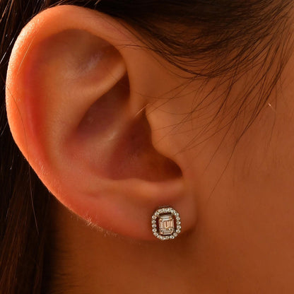 18k Diamond Baguette Earrings, Mimalist 14k Solid Gold Baguette Earrings for Women, Daily Baguette Gold Earrings, Real Gold Diamond Earrings