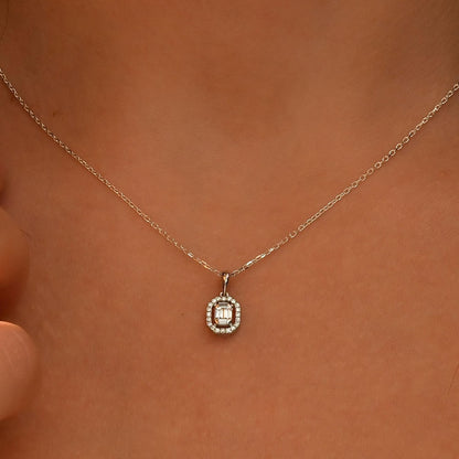 Diamond Baguette Necklace, 18k Gold Baguette Necklace for Women, 14k Solid Gold Diamond Baguette Necklace, Minimalist Gold Baguette Pendant