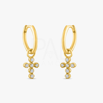 18k Diamond Cross Earrings, 14k Solid Gold Diamond Hoop Cross Earrings, Diamond Christian Jewelry, Solid Gold Natural Diamond Cross Huggies