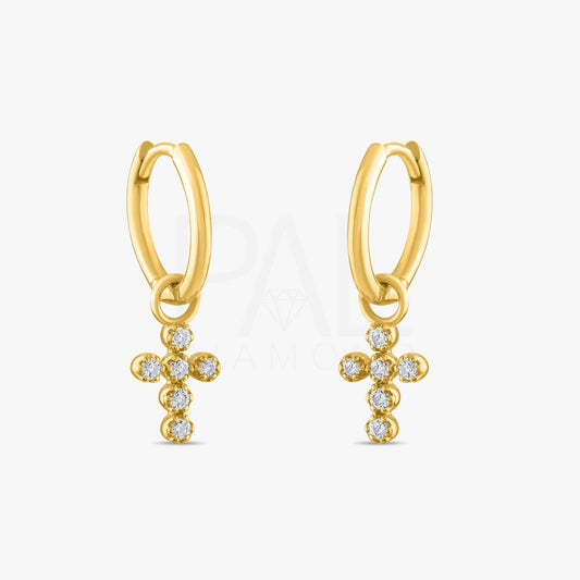 18k Diamond Cross Earrings, 14k Solid Gold Diamond Hoop Cross Earrings, Diamond Christian Jewelry, Solid Gold Natural Diamond Cross Huggies