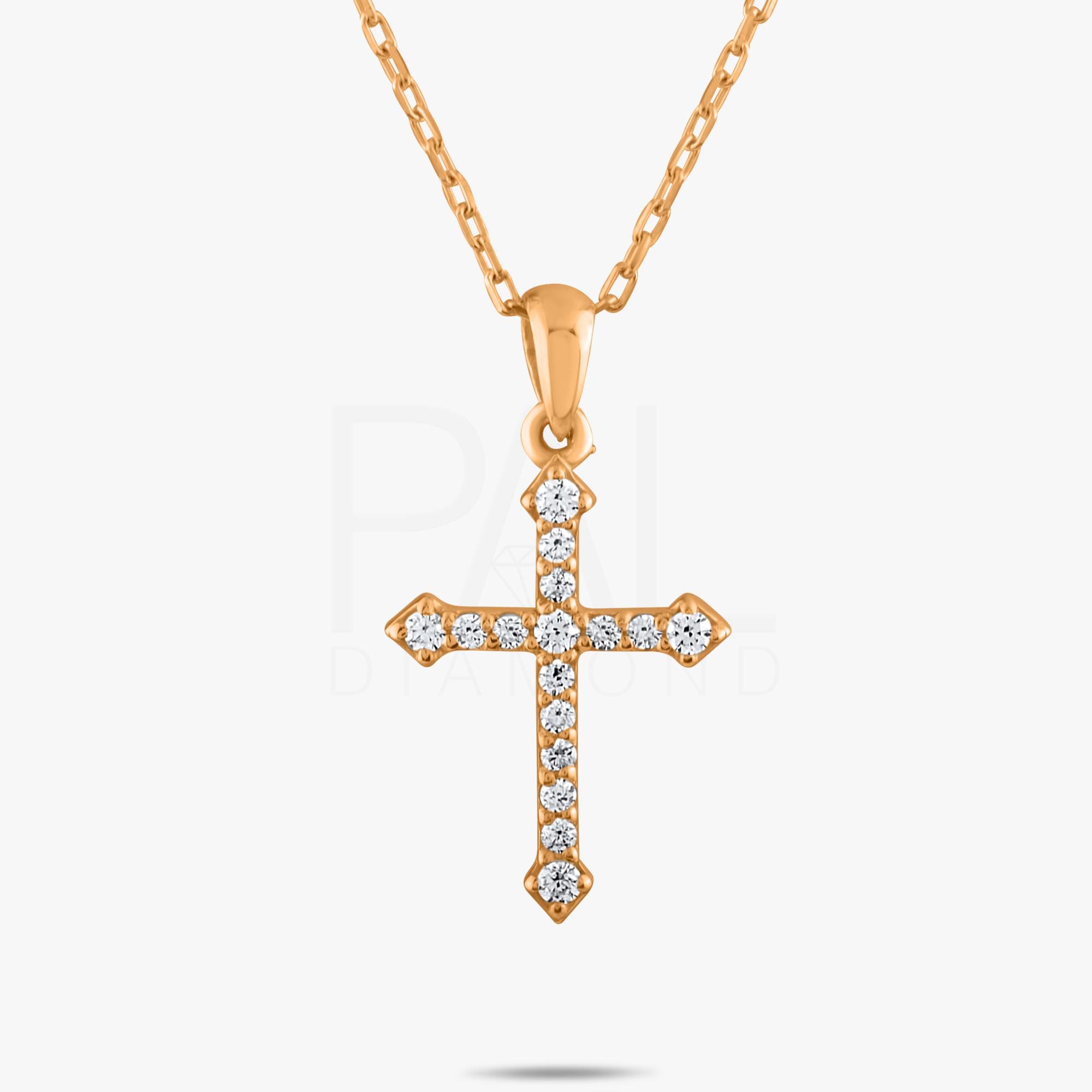 18k Solid Gold Natural Diamond Cross Necklace, 14k Christian Faith Pendant, Religious Diamond Necklace, Dainty Cross Necklace for Women
